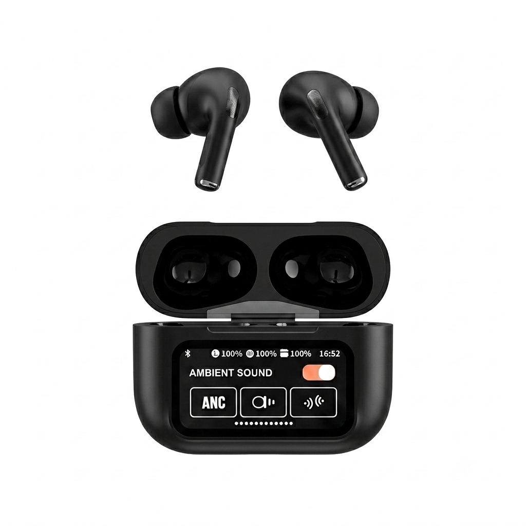 A9 Pro Premium Digital Display Wireless Earbuds (Black Edition)