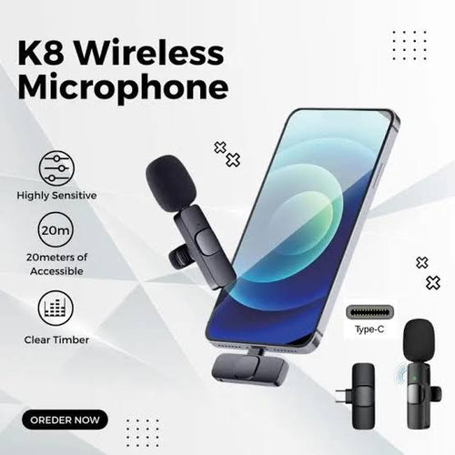 K8 Single Premium Wireless Microphone | Type-C + Lightning Clip-On Mic for Android & iPhone