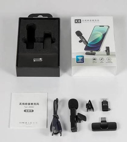 K8 Single Premium Wireless Microphone | Type-C + Lightning Clip-On Mic for Android & iPhone