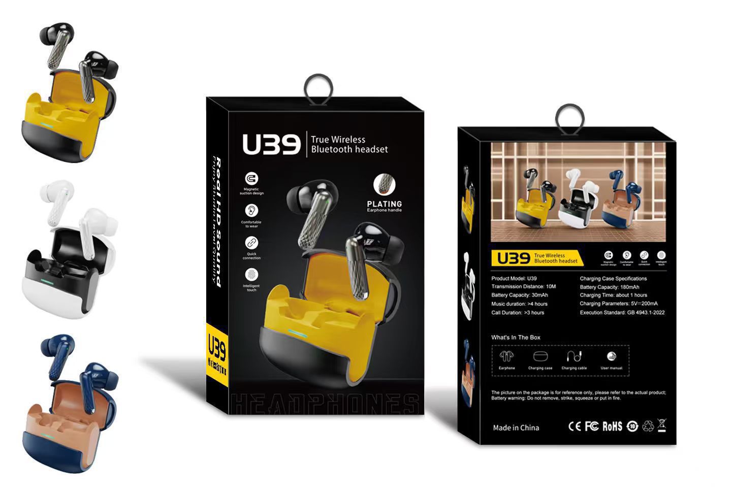 U39 True Wireless Bluetooth Earbuds – Hi-Fi Stereo Sound | Smart Touch Control | Bluetooth 5.3 | Magnetic Design | Fast Charging 🎧 U39 True Wireless Bluetooth Earbuds