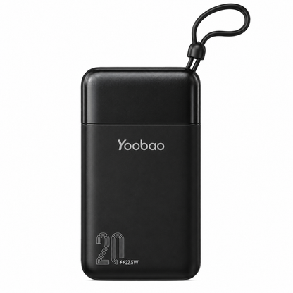 Yoobao 20000mAh 22.5W Fast Charging Power Bank with Built-in USB-C, Lightning & Micro USB Cables